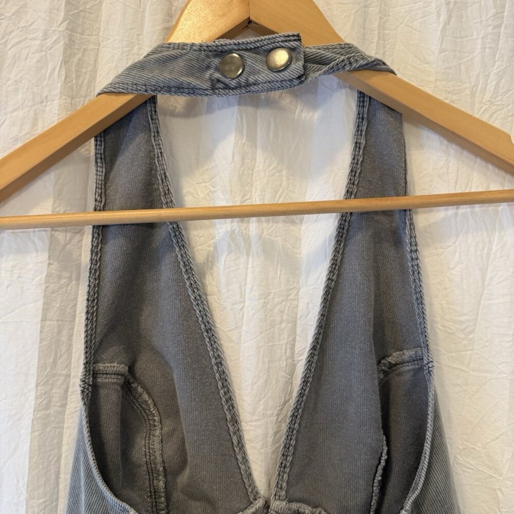 Urban Outfitters Alejandra‎ Grey Corduroy Halter Open Back Mini Dress Size Large - Picture 3 of 7